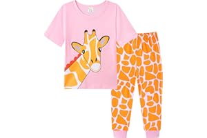 Dinopjs Mädchen Schlafanzug T-Shirt & Lange Hose Pyjama Set Casual Einhorn Katze Giraffe Mädche Cartoon Baumwolle Schlafkleidung Komfortabel Hausanzug für Kinder 2-7 Jahre (92-112)