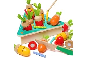 Siairo Montessori Giocattoli per i più Piccoli Giochi di Raccolta di Carote di Legno Carote da Tagliare Giocattolo Accessori 3 in 1 Accessori da Cucina Regalo per 2 3 4 Anni Bambini Bambino