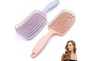 Luoqun88 Pack of 2 Detangle Hair Brush,Curved Vent Brush & Hair Detangler, Easy Detangling Vented Hairs Styling Comb Salon for Long Thick Curly Straight Dry Wet Hair,Styling Hairs Brush (Pink+Purple)