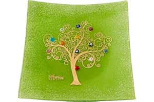 Sospiri Venezia Ablage für persönliche Gegenstände mit Lebensbaum aus Murano-Glas, Murrinen und Gold, Geschenkidee, Tablett, dekorative Erinnerungen für Zeremonien (14x14 cm).