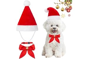 MELLIEX 2 Pezzi Costume di Natale per Animali Domestici, Natalizio Costumi Cappello da Babbo Natale e Papillon Regolabile per Cane Gatto