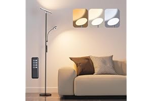 ‎EHAHO Ehaho LED Stehlampe Deckenfluter, Stehlampe Wohnzimmer mit Sehr Hell LED Leselampe, Stehlampe mit Fernbedienung &Touch-Steuerung, Stufenlos Dimmbar Moderne Stehleuchte für Schlafzimmer Büro