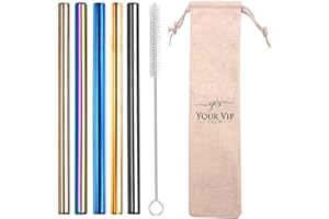 YOUR VIP SKIN YVS® - 5 x Cannucce Acciaio, Cannucce Bubble Tea, Cannucce Boba, Cannucce Riutilizzabili, Cannucce Metallo, Cannuccia Acciaio, Cannucce in Metallo, Cannuccia Riutilizzabile