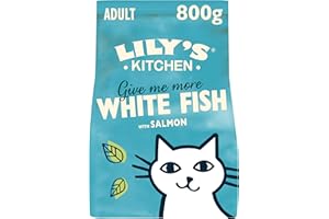 LILY'S KITCHEN Lily’s Kitchen Fabriqué à partir d’ingrédients naturels Aliments secs pour chats adultes Poisson blanc et saumon Recette sans céréales 4 x 800g