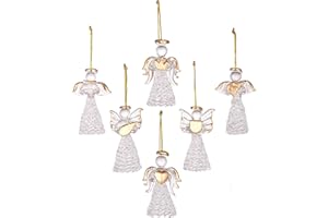 Sea Team Mini Sized Clear Glass Angel Ornaments for Christmas Tree Decorations, 60mm/2.36-inch, Set of 12 (Gold)
