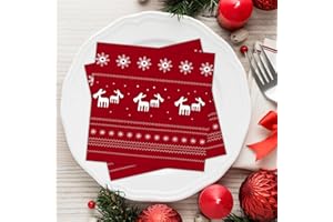 Wentsent Red Christmas Napkins, 100Pcs Reindeer Napkins, 3 Ply Merry Christmas Serviette, Disposable Xmas Napkin Table Decoration