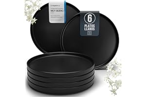 PURE LIVING INTERIOR DESIGN Platos Vajilla Negros Mate 6 Unidades Manhattan - Juego de Vajillas Completas para 6 Personas, de Gres Premium, Aptos Lavavajillas y Microondas - Elegantes Platos Negros - Set de Vajilla Black Line