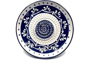 Kaladia Ceramiczny talerz-tarka – idealny do imbiru, parmezanu itd. – wzór: w kolorze niebieskim i białym – średnica: 12 cm – ręcznie robione i malowane – wyprodukowano w Hiszpanii