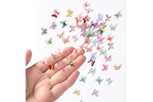 BOXOB Pack of 50 8.5 x 7 mm Micro Butterfly Resin, Assorted Colourful Small Butterflies Decoration, Mini Miniatures, Dollhouse Accessories, 3D Butterfly Nail Charms, Landscape Decorations for Crafts,