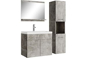 Badplaats B.V. Badezimmer Badmöbel Set Montreal 60cm Waschbecken Beton Grau - Unterschrank Hochschrank Waschtisch Möbel