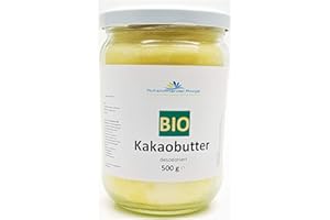 ROHSTOFFHANDEL ROZGA PFLANZENEXTRAKTE & WIRKSTOFFE Kakaobutter BIO 500g im Glastriegel- desodoriert ideal für DIY Kosmetik