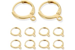 ALEXCRAFT 10 orecchini a cerchio in argento sterling 925 placcato 14 carati, a forma di leva, orecchini a cerchio, orecchini a goccia, 12 mm, con anello, orecchini dorati, accessori per la produzione