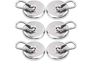 MIN CI 6pcs Crochets Magnétiques Aimantés Puissants, 42 mm Néodyme Aimant Grands Crochets de Traction Avecde 40 kg Puissants Force Crochet avec œillet Aimant Pour Cuisine Salle de Bain