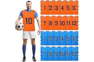 MSYU 24 Pcs Scrimmage Training Vest - Soccer, Basketball, Football Bibs/Pinnies, Reversible Numbered Team Sports Pinnies Jerseys (Blue & Orange)