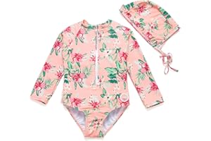 Mazuliso Baby Bambina UPF50+ Costume da Bagno Intero Maniche Lunga con Cerniera e Cappello