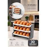30 B&ouml;lmeli Yumurtalık - 3 Katlı Yumurta Rafı Saklama Kabı Antrasit | Renk: Antrasit