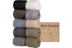 Homewit Needle Felting Wool, 10 Colors Fibre Wool Roving, Wool Roving for Needle Felting,Soft Felting Wool Supplies for Hand Spinning,Weaving and DIY Craft Materials