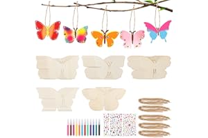 guobinZH 50 Piezas Juegos de Manualidades para Niños Mariposas de Madera para Pintar de Bricolaje con Pinceles y Pegatinas de Diamantes para Niños y Niñas Fiesta Cumpleaños Infantiles Regalo 3-10 Años