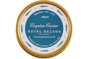 Caspian Caviar Royal Beluga Hybrid Caviar 50g | Premium & Luxury Sturgeon | Malossol Caviar with Large Dark Grey Pearls | Rich, Buttery & Creamy Flavour | Perfectly Farmed in Italy