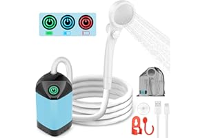 B013 Campingdusche Mit Pumpe, Camping Dusche Mit Wiederaufladbarem 7800mah Akku Und Batterieanzeige, Camping Dusche Outdoor Set Mit Duschkopf Und Schlauch FüR Camping, Garten, Autowaschen, Strand, Haustier