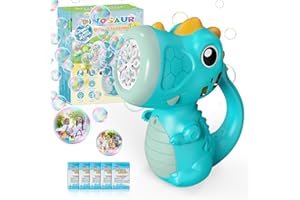 Bombble Dinosauro Macchina delle Bolle, Automatica Macchina per Bolle di Sapone 9000+ Bolla con Luci/Soluzione, Portatile Giocattolo Bolla di Dino per Bambini Festa All'aperto Matrimonio-Blu