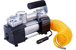 TIREWELL 12V däckinflator - Heavy Duty dubbelcylindrar Direktdriven metallpump 150PSI, luftkompressor med batteriklämma och 5