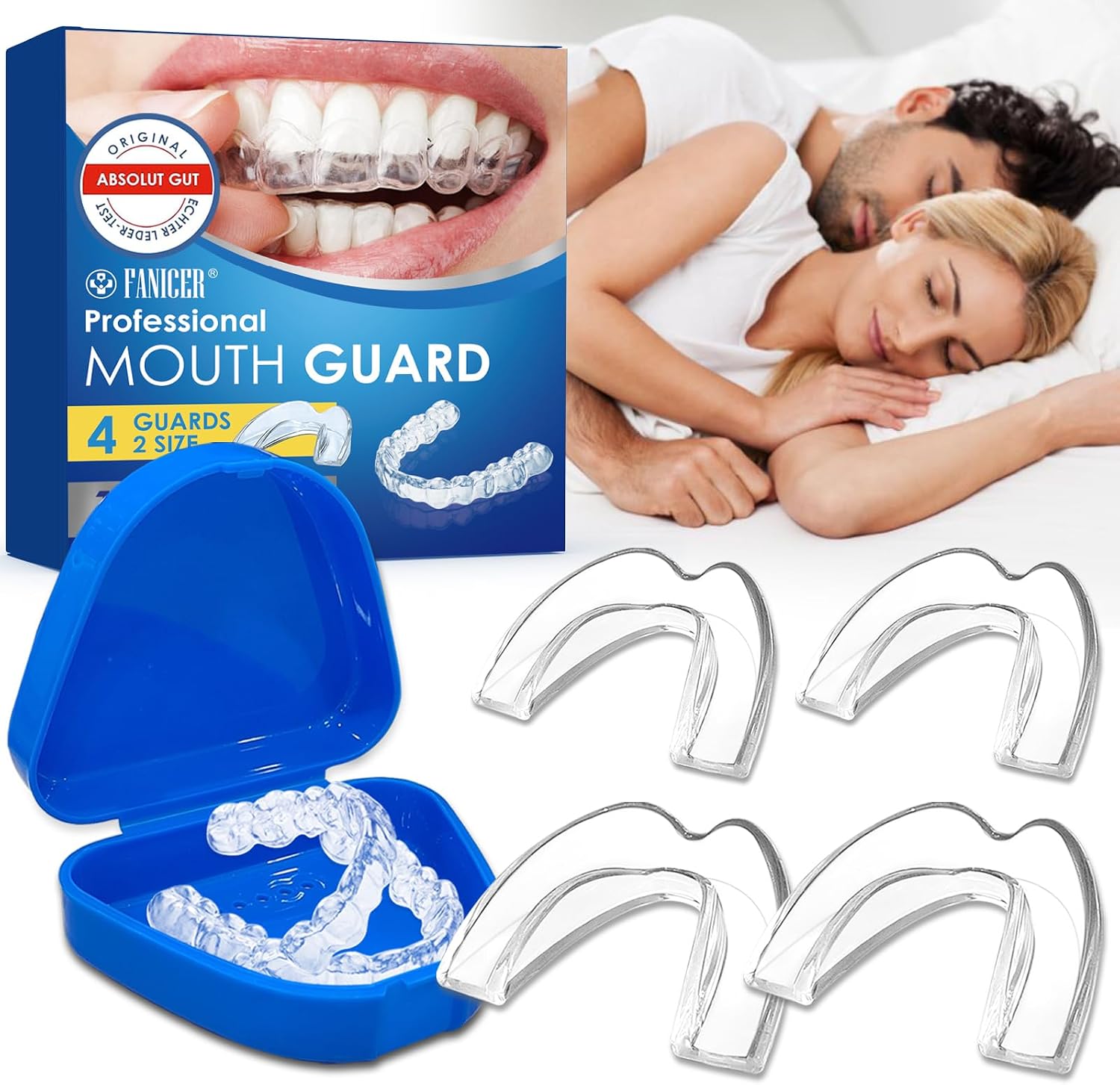4 Piezas Férulas Descarga Bruxismo, Protectores Dentales Ajustables, Protector Bucal Bruxismo con Caja, Mejora La Férula para Roncar, Para la mayoría de los tipos de dientes, Transparente