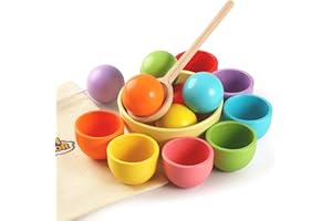 Biticolor Palla in Tazza Giocattolo montessoriano in Legno per Giochi Legno la la Selezione dei Colori dell'arcobaleno per i Bambini della Scuola Materna - 7 Palle da 46 mm