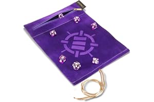 ENHANCE Tappetino per Dadi Roll on a Scroll e Set di 7 Dadi in Acrilico - Custodia in Velluto con 7 Dadi in Acrilico Abbinati, Supporto e Vassoio. Compatibile con D&D e Giochi da Tavolo - Viola