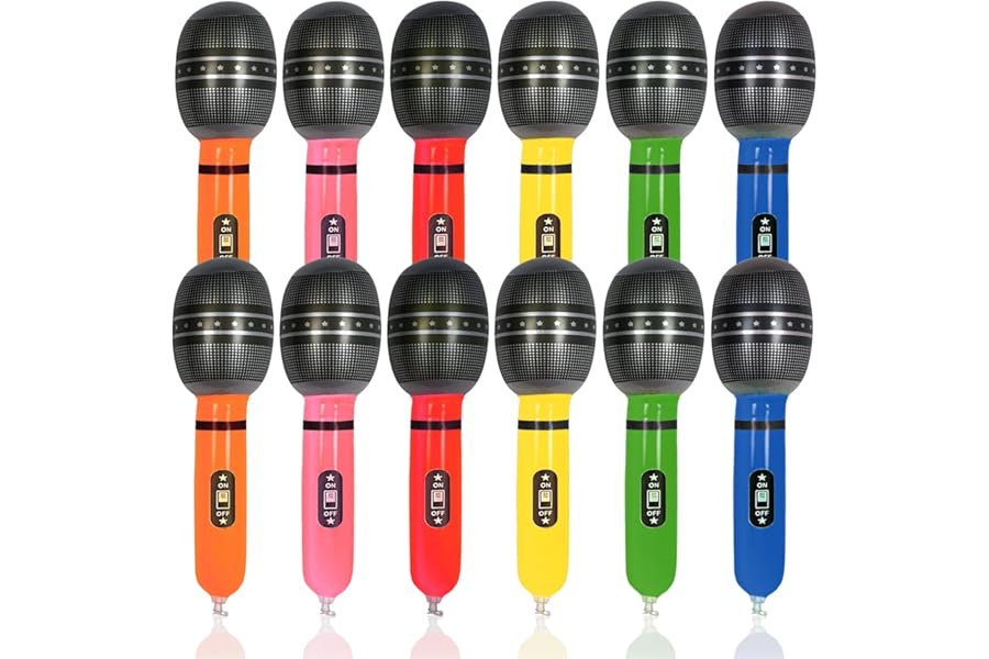 Xiansini 12 PCS Inflatable Microphones Toy, Kids Microphone for Kids Party, Blow Up Toy Microphone with 6 Colors, Inflatable Microphones for Kids Stage Performance, Pretend Play Party Supplies Gifts