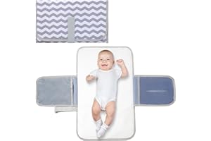 Fjquamitix Portable Nappy Changing Mat,Baby Foldable Diaper Pad Waterproof Travel Changing Mat 2 Pockets,3-in-1 Nappy Changing Pad,Tissue Dispenser and Diaper Bag (Wave)