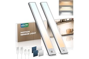 LROLTEF Luce LED Sottopensile Cucina 21CM 1500mAh 3 Temperature Colore 32 LED Sensore di Movimento per Luci - Luce Armadio Lampada Dimmerabile per Cucina Scale Soggiorno Bagno|2 Pezzi