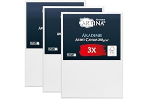 Keilrahmen Leinwand zum Bemalen 50x70 cm – Artina FSC® 3er Set bespannte Keilrahmen Leinwände zum malen für Acrylfarben Canvas 100% Baumwolle – Acryl Leinwand Rahmen