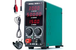 YIHUA Zasilacz laboratoryjny 3005D-III DC 30 V 5 A, regulowany Bench DC, zasilacz laboratoryjny, regulowany z zaciskami krokodylkowymi, automatyczny tryb CC/CV do elektroniki, naprawy, galwanizacji,