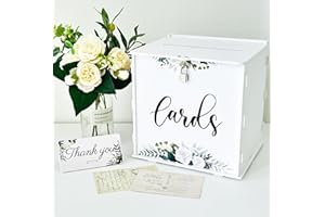 OurWarm White Wedding Card Box with Lock, PVC Gift Card Box for Wedding Reception, Eucalyptus DIY Wedding Money Envelope Card Box for Party Graduation Baby Shower Birthday Decorations