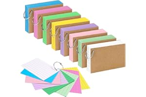 Agoer 800 fiszek z pierścieniem, A8 w linie, 8 kolorów, 180 g/m², pogrubione karty do nauki w linie, do słownictwa angielskiego, formuł i notatek, do szkoły, biura, domu