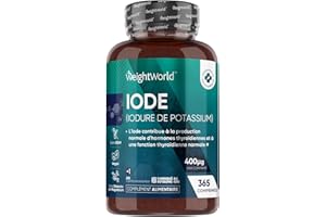Iode de Potassium Stable Thyroïde 400μg - 365 Micro Comprimés Vegan (5mm) - 1 Tous les 3 Jours - Iodure de Potassium sans Éléments Radioactifs - Métabolisme, Peau Normale (EFSA) - WeightWorld