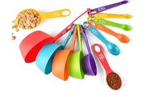 ESIE HOUZIE Plastic Measuring Cups and Spoons Set- 12 pcs Colorful Measuring Cups Meausuring Spoons Stackable for Measuring Dry and Liquid Ingredients for Kitchen Baking and Cooking(Random Color)