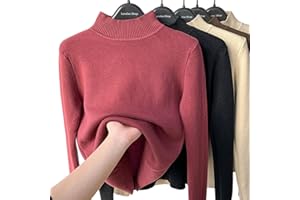 TOBILE BeerMmay Pull d'hiver Chaud en Tricot Polaire avec Doublure en Fausse Laine et col roulé pour Femme