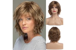 QNBIAR Kurze Haare blonde Bobbokopf Perücke mit Pony für weiße Frauen Natürliche Wellen blonde Bobbokopf Synthetische Perücke für alltägliche Partys Rollenspiele