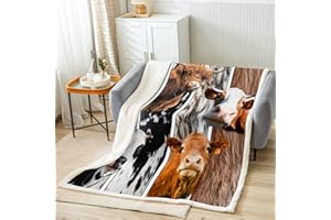 Loussiesd Kuhfell Kuscheldecke für Mädchen Jungen Kinder 3D Tiere Fell Wohndecke Spleißen Bauernhaus Kuhfell Decke 150x200cm Raumdekor Rinderfell Flanell Fleecedecke