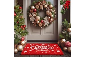 LuxUrux Premium Christmas Door Mat Outdoor - Elegant Coir Holiday Door Mat, Absorbent and Non-Slip for Outdoor Entrances Front Door- Merry Christmas. (Merry Christmas-Print, 44 x 75 cm)
