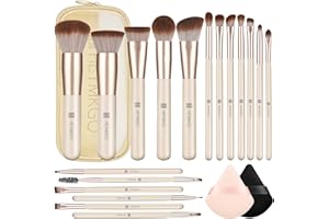 HEYMKGO Lot de 18 Pinceaux de Maquillage Professionnels, 2 Houppettes et Trousse de Voyage Incluses pour Fond de Teint, Poudre, Fard à Paupières