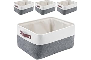 MANGATA Storage Baskets, Fabric Storage Boxes, Cold Grey&White (Medium, 4Pack)