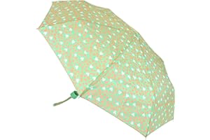 Thingimijigs Ladies Compact Umbrella Love Heart Pattern Mini Foldable Pocket Brolly - Green