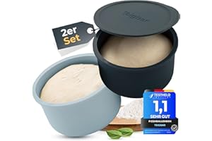 Teigbar Pizzaballenbox mit Deckel, 2er Set - platzsparende Teigbox aus löse-leichtem Silikon - bis zu 350g Pizzateig Box - Gärbox, Pizza Zubehör, Pizza Box - Schwarz/Grau - Ø13cm