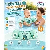 MayToys Dino Desenli Kendinden Şişmeli Bebek Kolluk - G&ouml;ğ&uuml;s Destekli G&uuml;venli Y&uuml;zme Yeleği Deniz Havuz Simidi