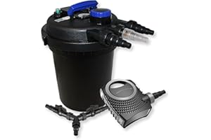 SunSun Kit Complet: CPF-250 Filtre de Bassin à Pression Jusqu’à 10000 L avec 11W Lampe UV, NEO10000 SuperECO Pompe de Filtration 10000l/h 80W, Y-Distributeur