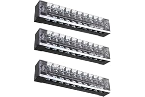 SRJQXH 3 Pcs 10 Position Terminal Block Set, 600V 15A Dual Row Screw Terminals, Pre Insulated Terminal with Protective Cover, Can be used for Household Appliances, Electronic Circuits, Machines