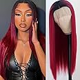 PlatinumHair Red Wig for Women Long Straight Hair Wigs Ombre Red Straight Wig Heat Resistant Glueless Synthetic Lace Front Wigs 180 Density 24 Inch